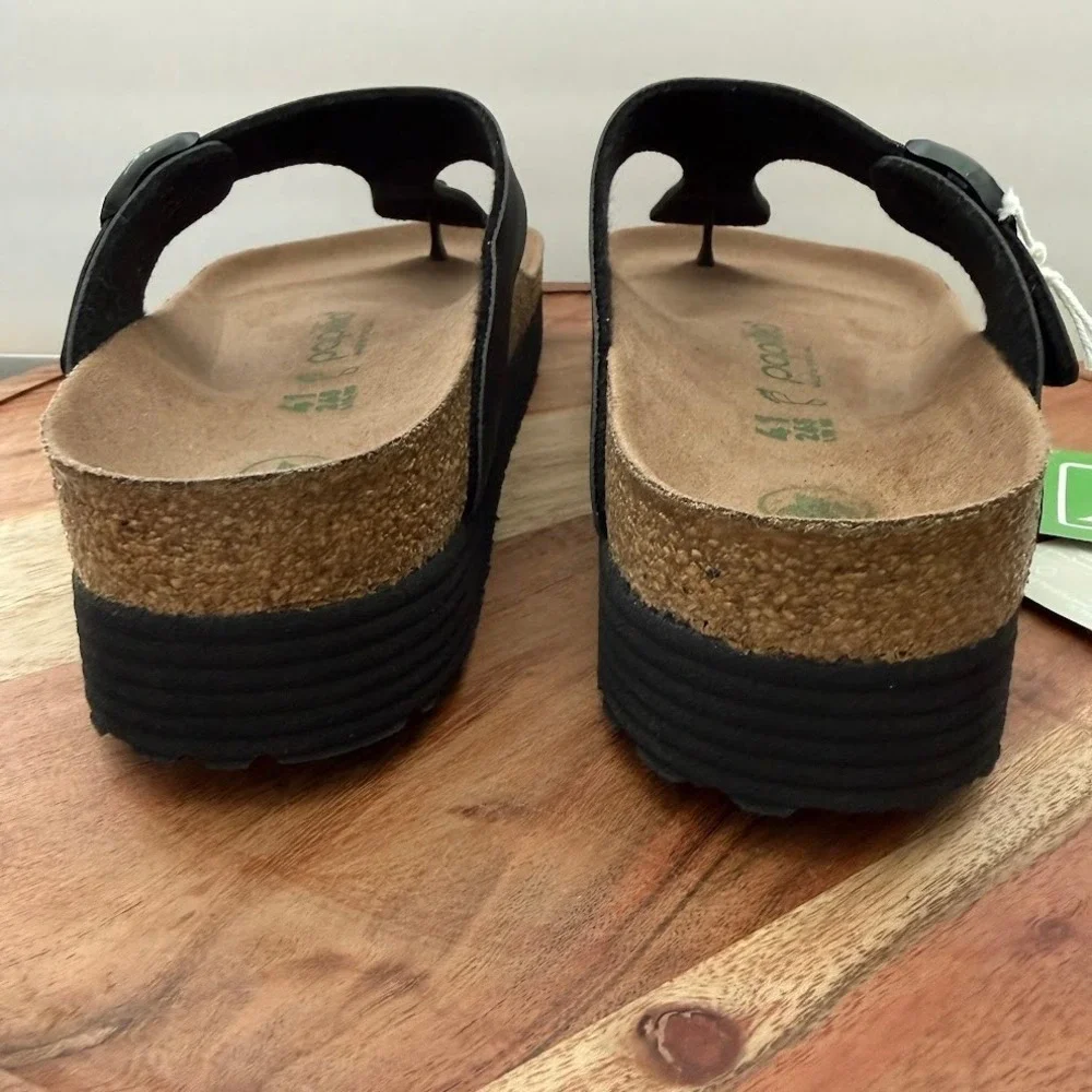 Birkenstock Papillio Gizeh‎ Platform EU 41 Mens 8 Womens 10 Vegan Black Sandals